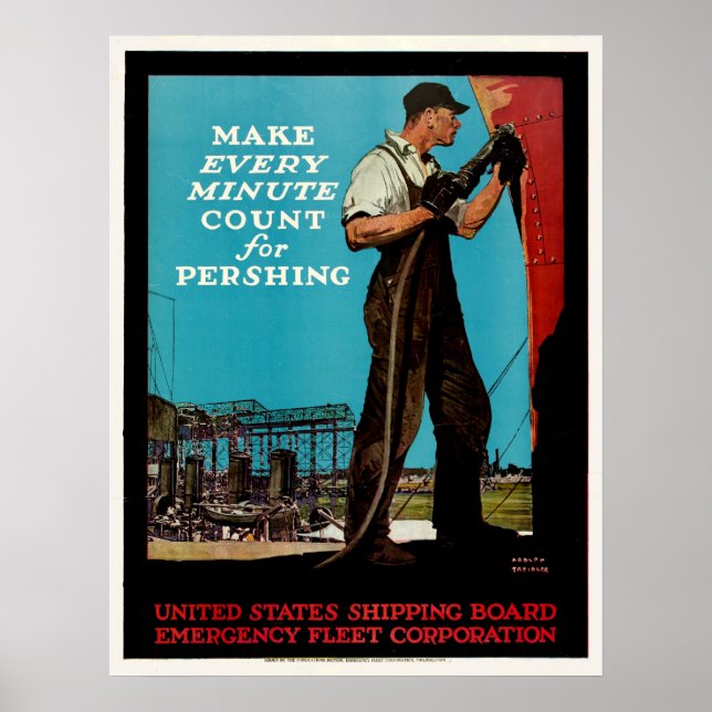 Vintage WW1 Emergency Fleet Patriotic Shipbuilders Poster (Front)