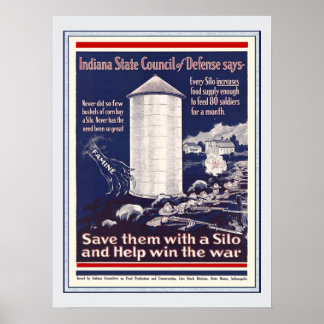 Vintage WW1 Indiana Corn Silo Patriotic Farmers Poster