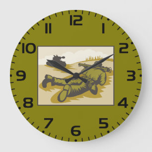 Vintage WW2 Bazooka Soldier and Tank Large Clock