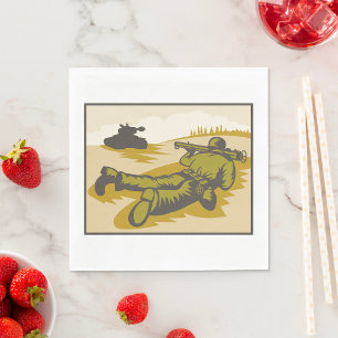 Vintage WW2 Bazooka Soldier and Tank Napkin