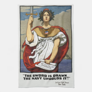 Vintage WWI Navy Recruitment Poster Kenyon Cox Art Tea Towel