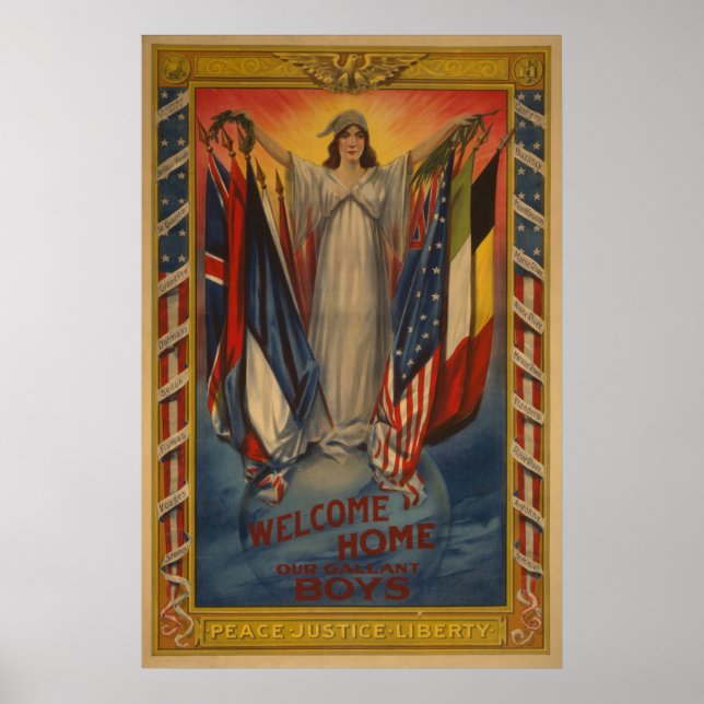 Vintage WWI Peace Justice Liberty Poster (Front)