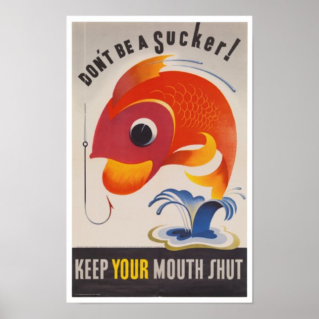 Vintage WWII American Propaganda Fish Poster (Front)