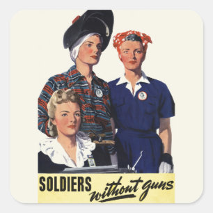 Vintage WWII Soldiers Without Guns Feminist Art Square Sticker