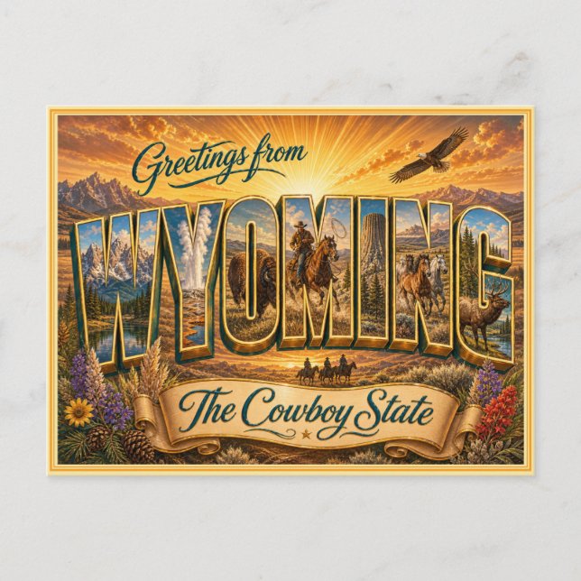 Vintage Wyoming Greeting From Postcard (Front)