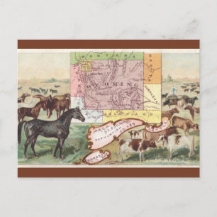 Vintage Wyoming Map Postcard