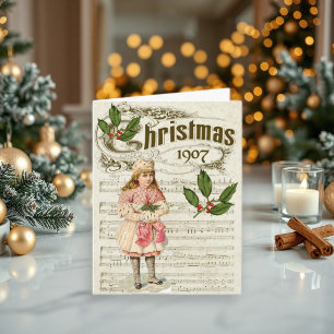 Vintage Xmas 1907 Girl Sheet Music Noel Holiday Card