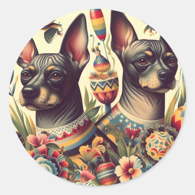 Vintage Xoloitzcuintle Illustration Classic Round Sticker (Front)