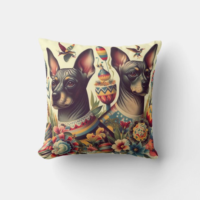 Vintage Xoloitzcuintle Illustration Cushion (Front)