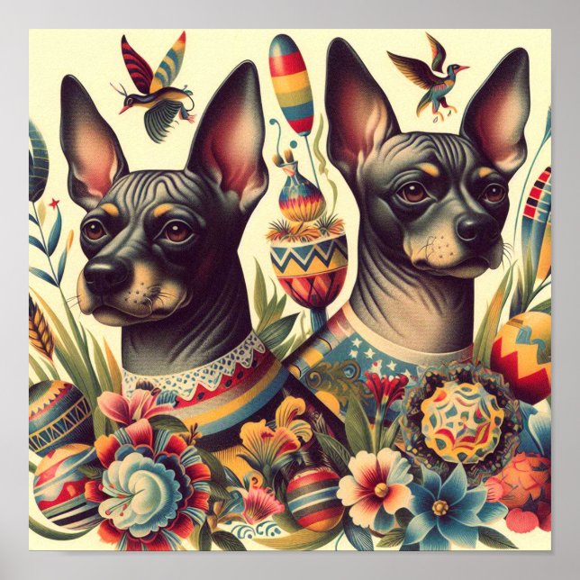 Vintage Xoloitzcuintle Illustration Poster (Front)