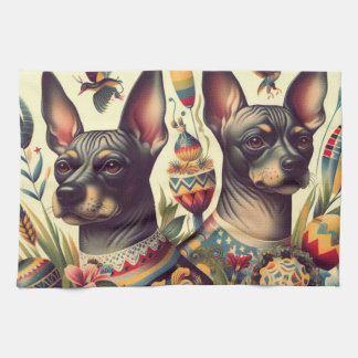 Vintage Xoloitzcuintle Illustration Tea Towel