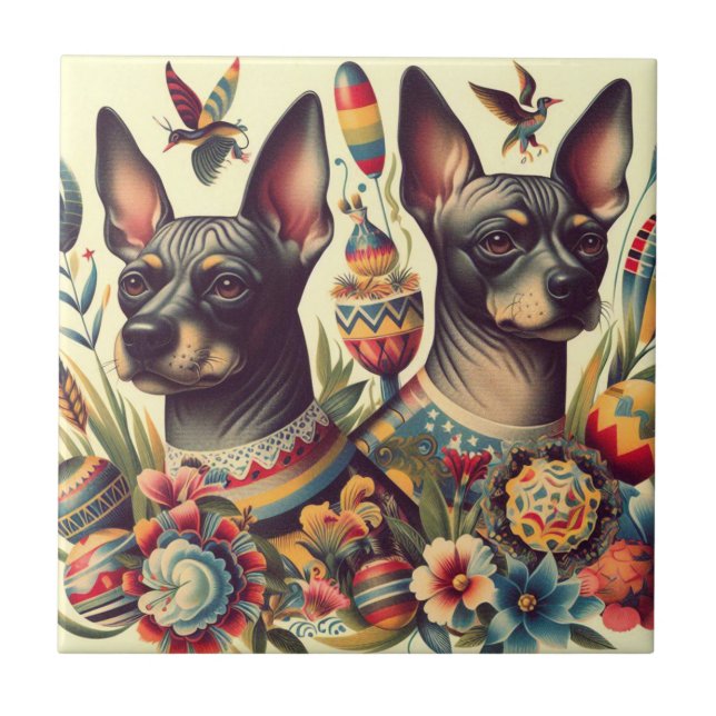 Vintage Xoloitzcuintle Illustration Tile (Front)