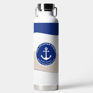 Vintage Yacht Club Navy Nautical Anchor Family Water Bottle