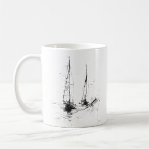 Vintage Yacht Sketch – Nautical Minimal Art Coffee Mug