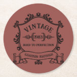 Vintage Year Aged to Perfection Custom Birth Year Round Paper Coaster<br><div class="desc">Some things just get better with age, am I right? Show that special someone in your life how special they are to you, by celebrating with this "Aged to Perfection" vintage logo customised with their birth year! Change the birth year to personalise this item as a special birthday gift. Change...</div>