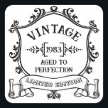 Vintage Year Aged to Perfection Custom Birth Year Square Sticker<br><div class="desc">Some things just get better with age, am I right? Show that special someone in your life how special they are to you, by celebrating with this "Aged to Perfection" vintage logo customised with their birth year! Change the birth year to personalise this item as a special birthday gift. A...</div>
