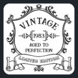 Vintage Year Aged to Perfection Custom Birth Year Square Sticker<br><div class="desc">Some things just get better with age, am I right? Show that special someone in your life how special they are to you, by celebrating with this "Aged to Perfection" vintage logo customised with their birth year! Change the birth year to personalise this item as a special birthday gift. A...</div>