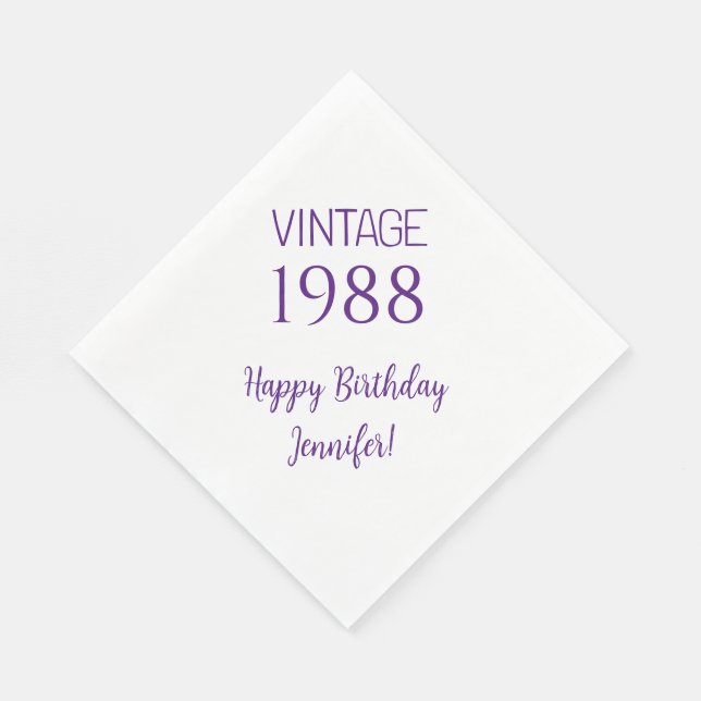 Vintage Year Birthday Party Napkins Personalised (Corner)