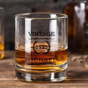 Vintage Year Milestone Name Monogram Birthday Whiskey Glass