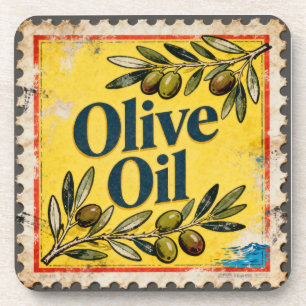 Vintage Yellow Amalfi Stamp Green Olive Branch Coaster