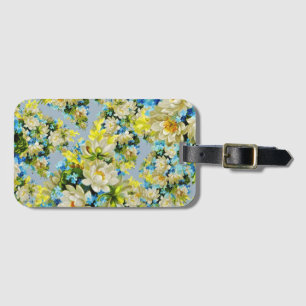 Vintage Yellow and Blue Floral Pattern Luggage Tag