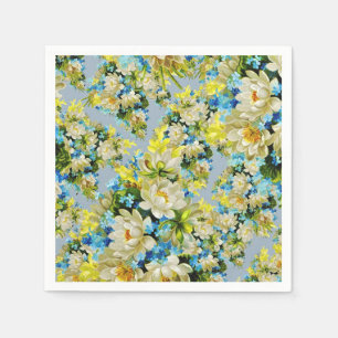 Vintage Yellow and Blue Floral Pattern Napkin