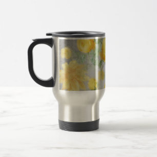 Vintage Yellow and Grey Watercolor Floral Travel Mug