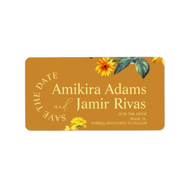 Vintage Yellow and Mustard Sunflowers Label (Front)