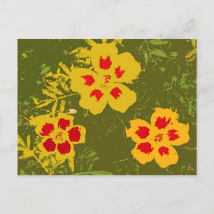 Vintage Yellow and Red Flowers Postcard