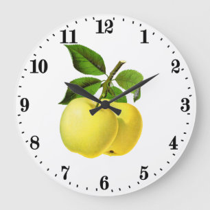 Vintage yellow apples wall decor kitchen large clock
