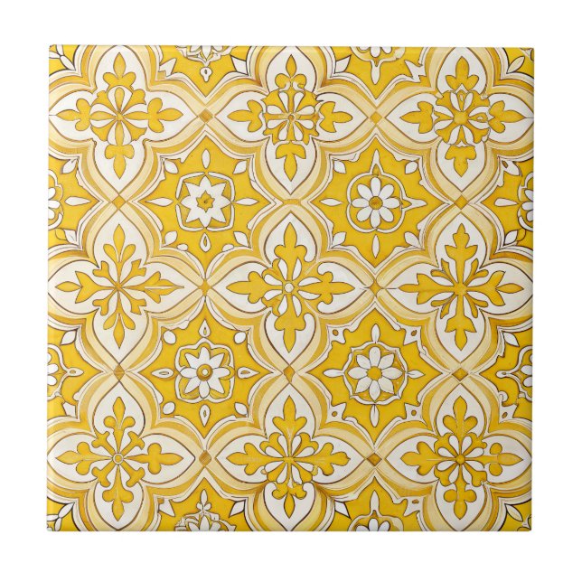 Vintage  Yellow Azulejo Portuguese Tile (Front)