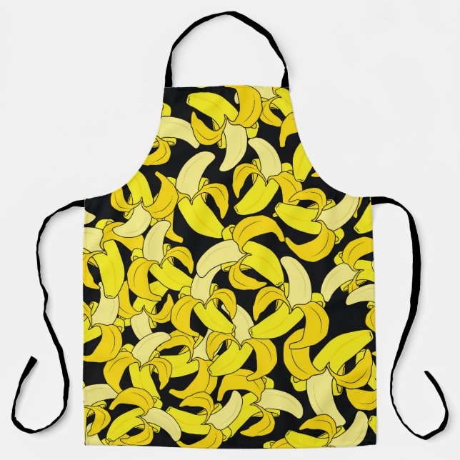 Vintage Yellow Bananas: Black Background Apron (Front)
