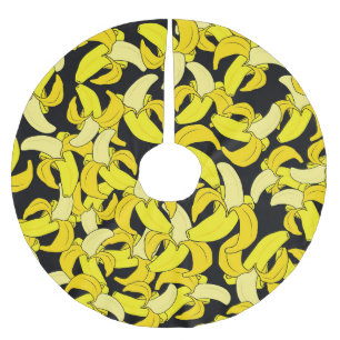 Vintage Yellow Bananas: Black Background Brushed Polyester Tree Skirt