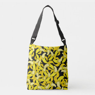 Vintage Yellow Bananas: Black Background Crossbody Bag