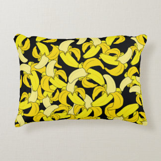 Vintage Yellow Bananas: Black Background Decorative Cushion