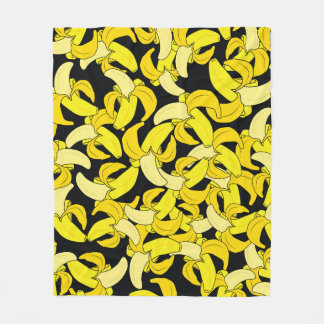 Vintage Yellow Bananas: Black Background Fleece Blanket