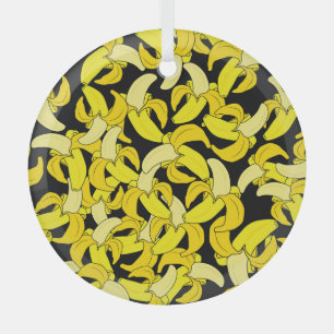 Vintage Yellow Bananas: Black Background Glass Tree Decoration