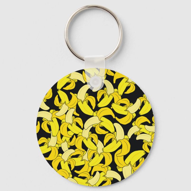 Vintage Yellow Bananas: Black Background Key Ring (Front)