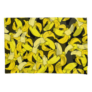 Vintage Yellow Bananas: Black Background Pillowcase