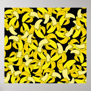 Vintage Yellow Bananas: Black Background Poster