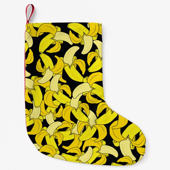 Vintage Yellow Bananas: Black Background Small Christmas Stocking (Front)