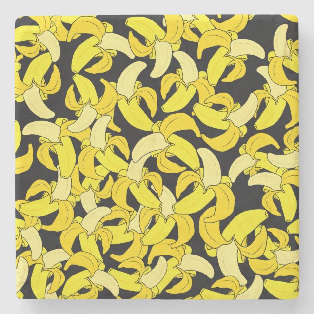 Vintage Yellow Bananas: Black Background Stone Coaster (Front)