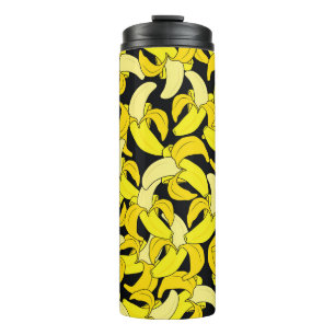 Vintage Yellow Bananas: Black Background Thermal Tumbler