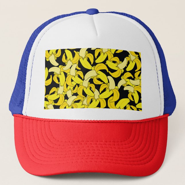 Vintage Yellow Bananas: Black Background Trucker Hat (Front)