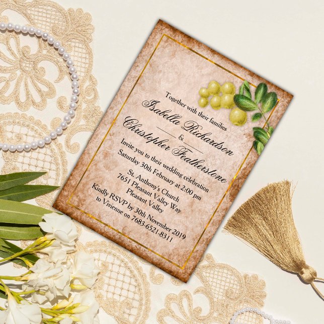 Vintage Yellow Berries Wedding Invitation (Creator Uploaded)