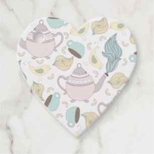 Vintage Yellow Bird Teapot Pastel Cup Tea Time Favour Tags