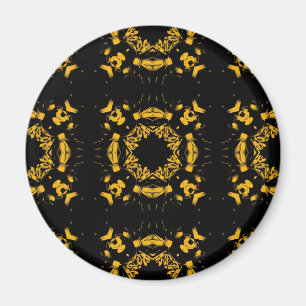 Vintage Yellow, Black Floral Damasks Retro Pattern Magnet