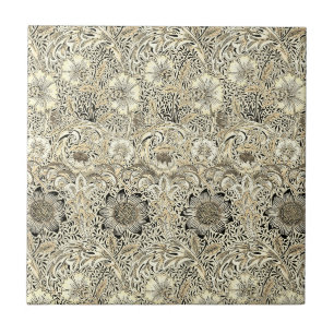 Vintage yellow black William Morris's Corncockle  Tile