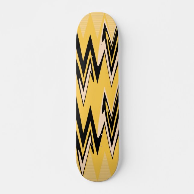 Vintage Yellow, Black Zigzap Abstract Art Deco Skateboard (Front)