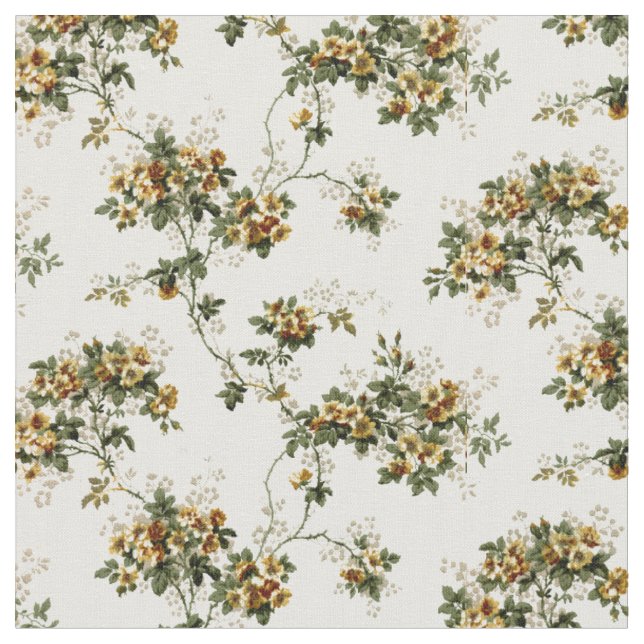 Vintage Yellow Blossoms English Floral Pattern Fabric (Close Up)